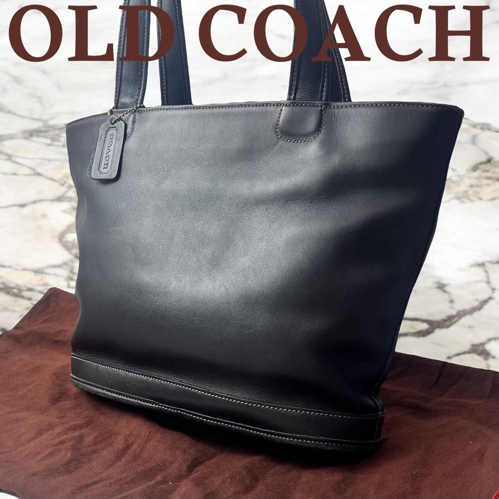 OLD COACH tote bag long shoulder genuine leather black A4 self standing vintage