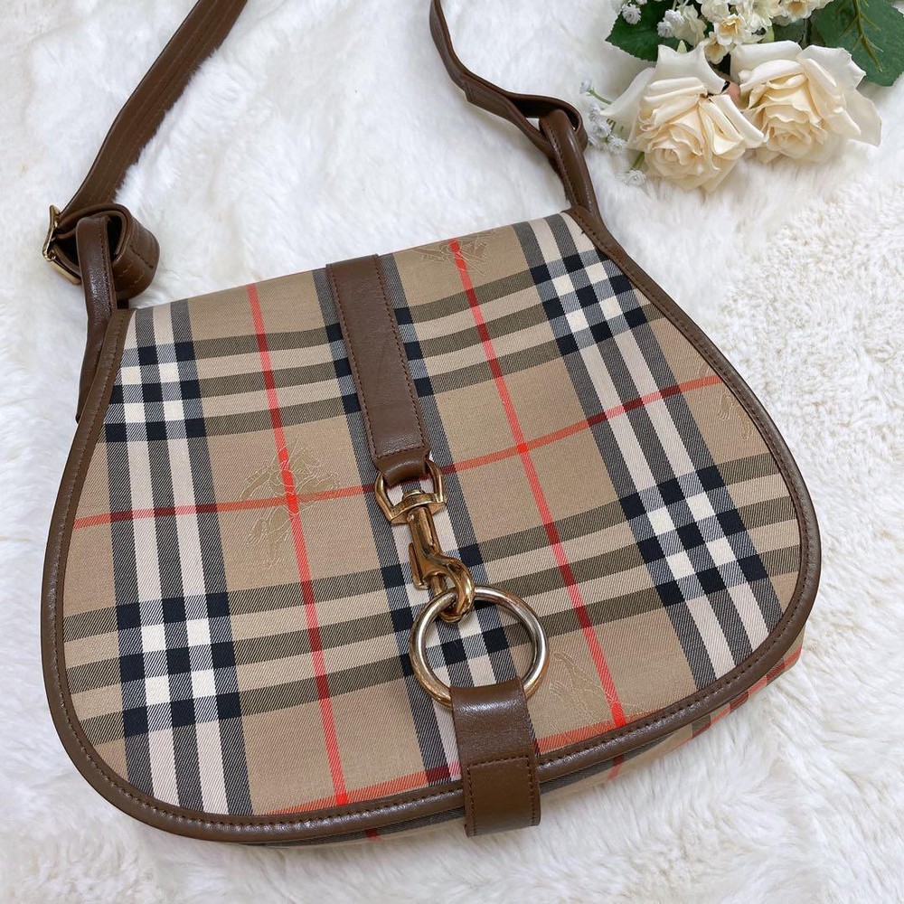 Burberry Shoulder Bag Nova Check Canvas Beige Authentic F0807260