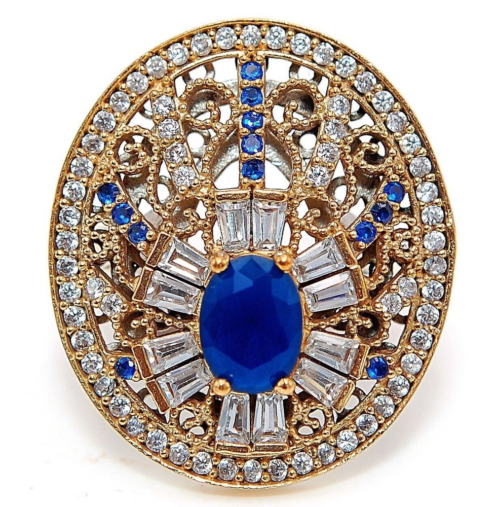 Ottoman Empire 6CT Treated Sapphire Sterling Silver Ring Size 8 HB2-3