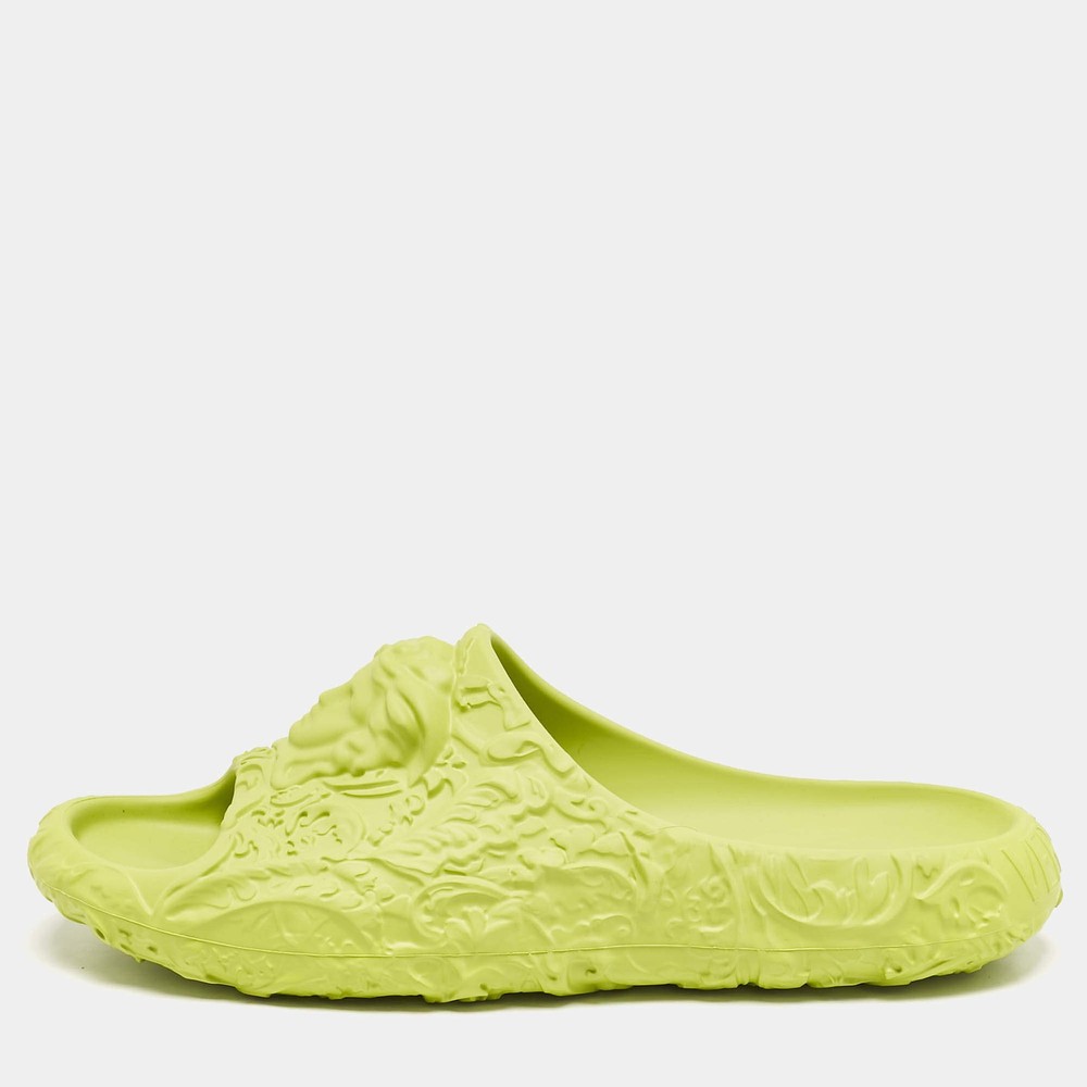 Versace Green Baroque Medusa Embossed Rubber Pool Slide Sandals Size 46