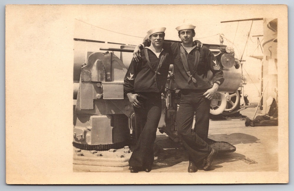 RPPC C1907 Navy Officers Sailors Pose On Ship Pre WWI Photo Postcard