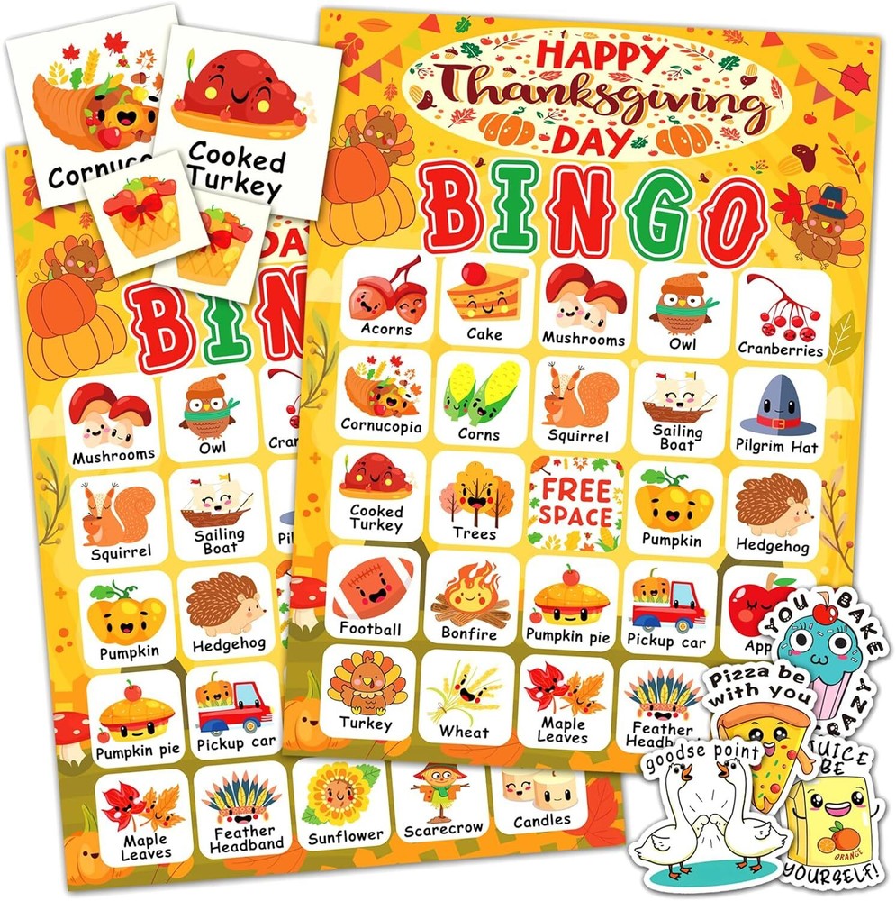 Thanksgiving Bingo Cards, 24 Players Cute Game for Kids...