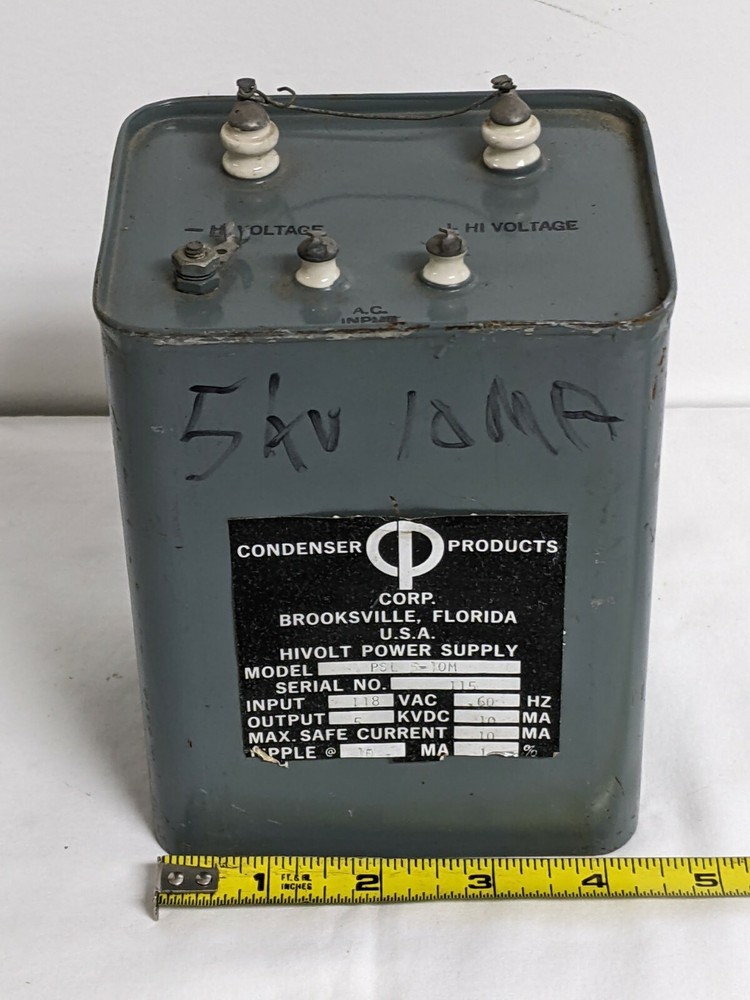 CONDENSER PRODUCTS CORP PSL 5-10M HIVOLT POWER SUPPLY IN 118VAC OUT 5KVDC
