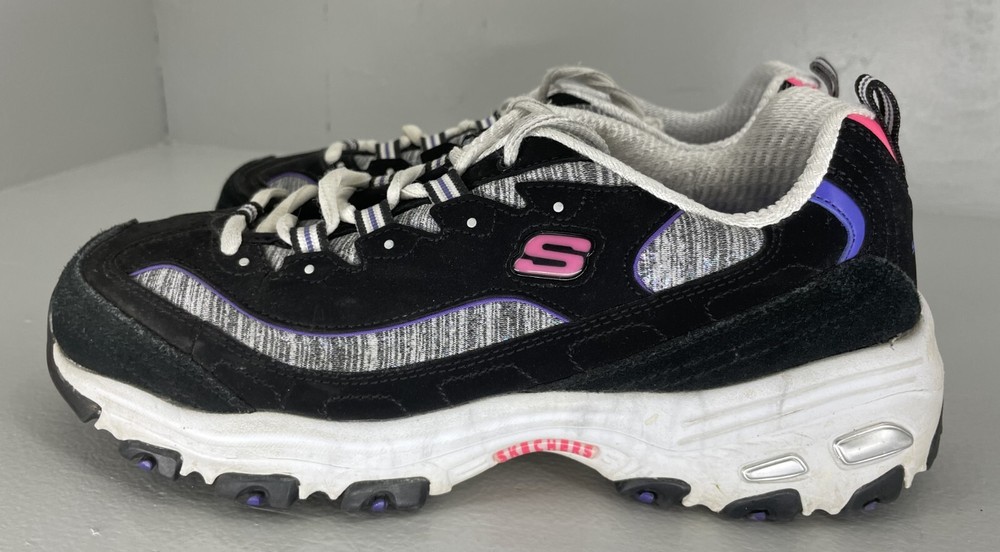 Women's Size 8 Skechers 149060 D'Lites Sparkling Rain Shoes Black Purple
