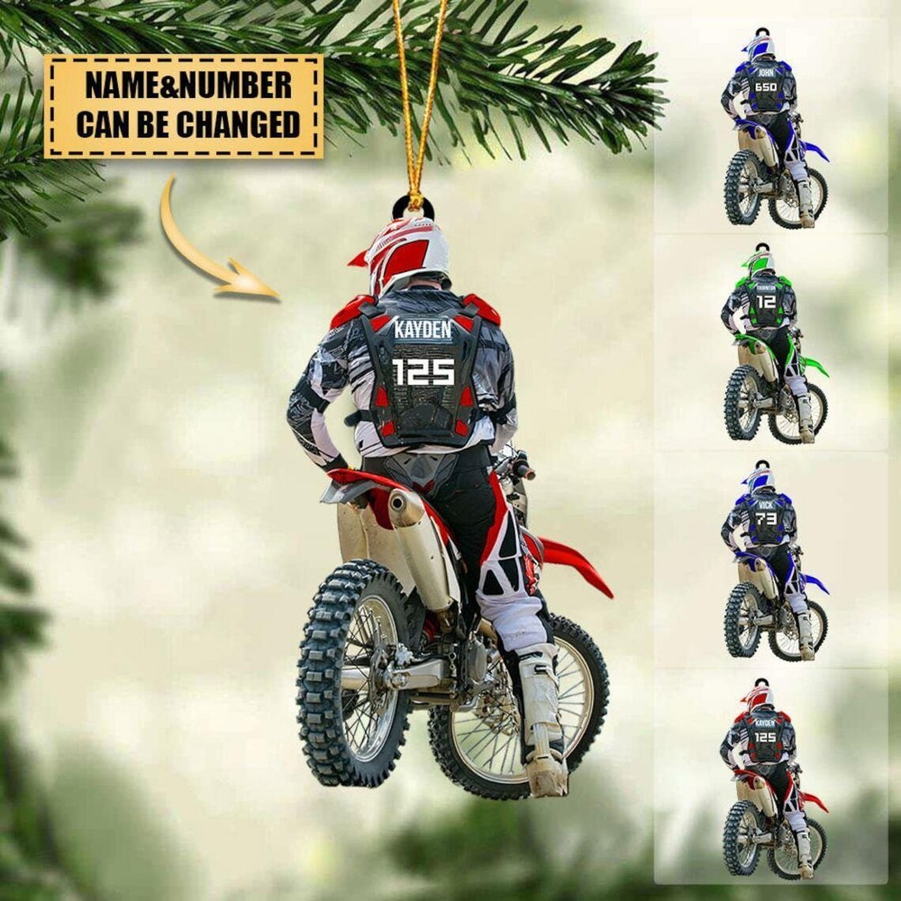 Personalized Motocross Dirt Bike Christmas Ornament  Custom Name and Number Moto