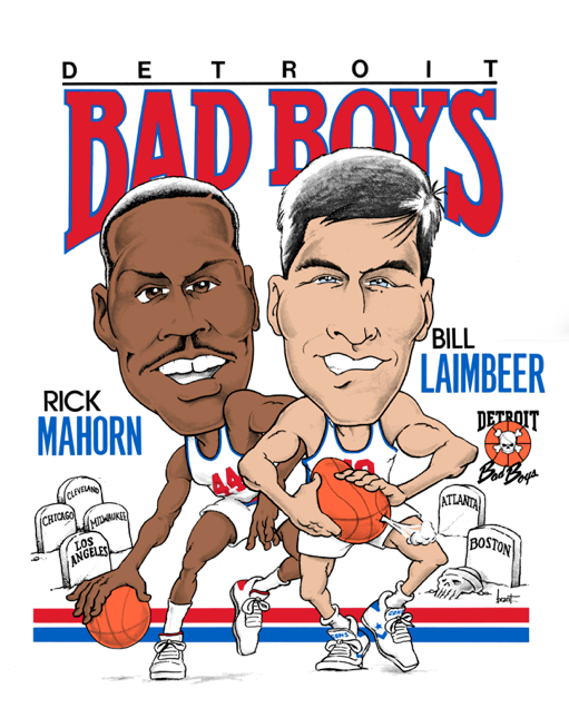 Rick Mahorn and Bill Laimbeer Caricature Men T-shirt White JJ4470