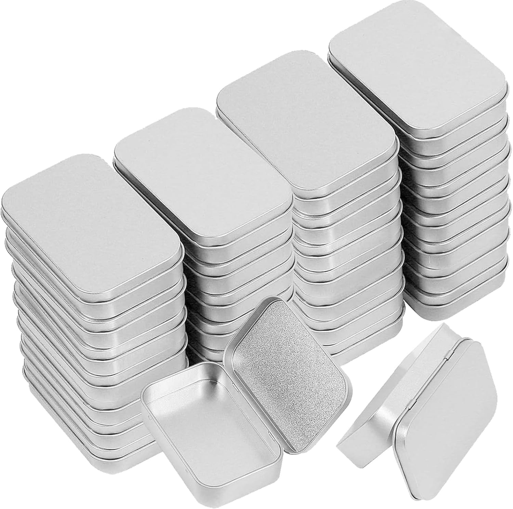 42 PCS Metal Rectangular Empty Hinged Tins, 3.7 X 2.4 X 0.8 Inch Portable Sealed