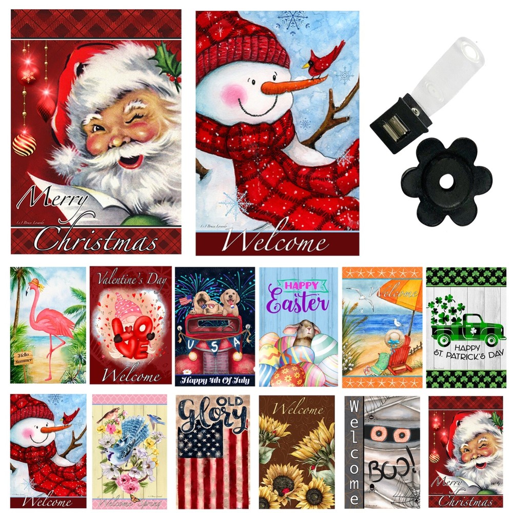 Seasonal 12x18 Inch Double-Sided Garden Flags with Wind Clip and Stopper Set of 12-image