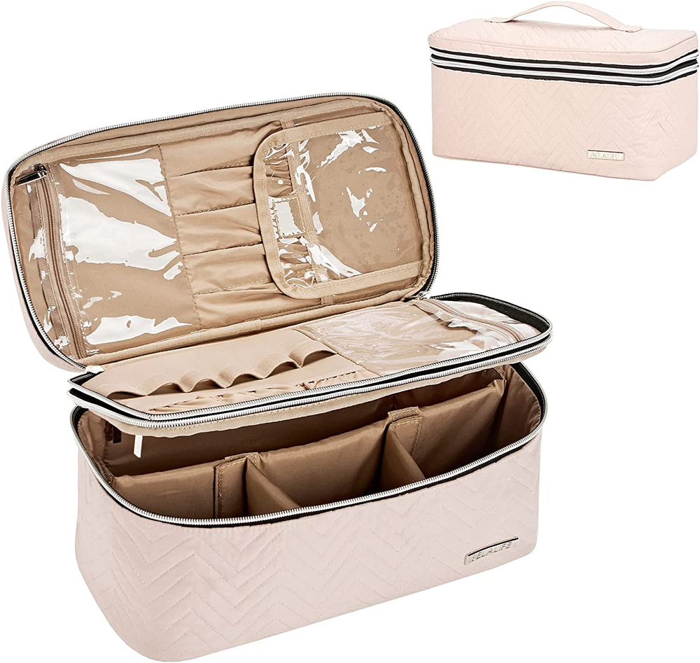 Double Layer Travel Makeup Bag with Large Capacity for Full Size Cosmetics-image