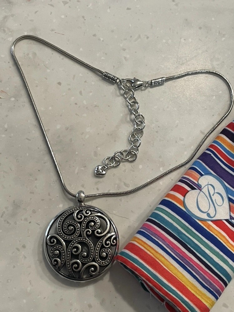Brighton Anahita Round Silver Plate Scroll Disc Pendant Necklace