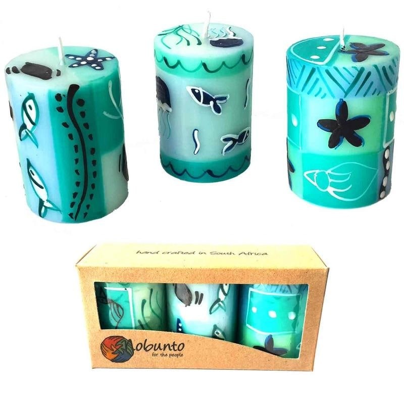 Handpainted Samaki Design Votive Candle Set of 3