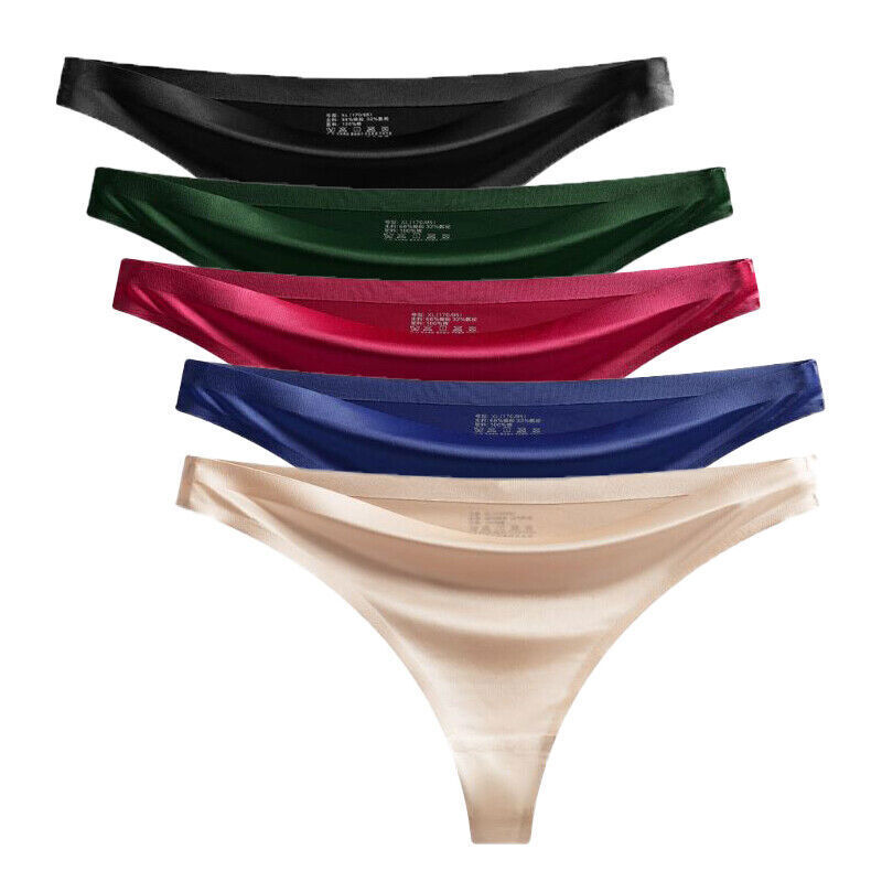 New 5 Pack Lot Sexy Womens Satin Panties Briefs High Leg Thong G string Lingerie