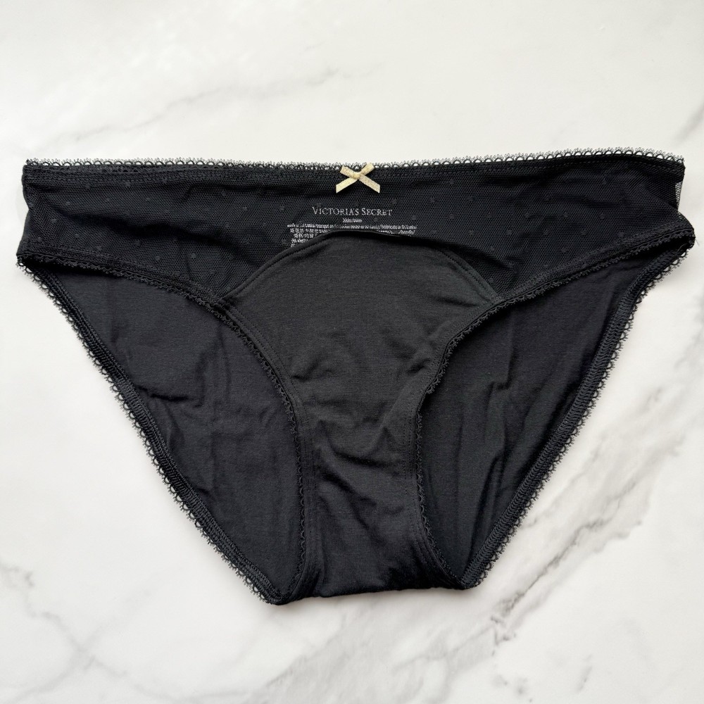 Victoria's Secret Stretch Cotton Dot Mesh Bikini Panty Black SZ S/L/XL
