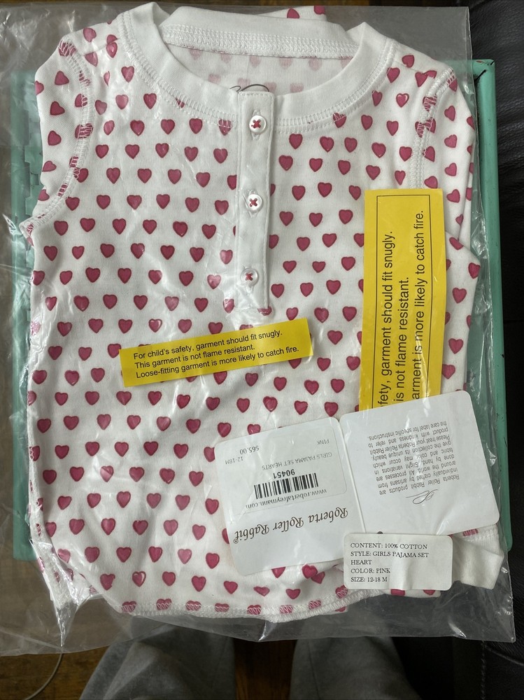 roberta roller rabbit girls pajama set pink hearts Sz 12-18 NWT