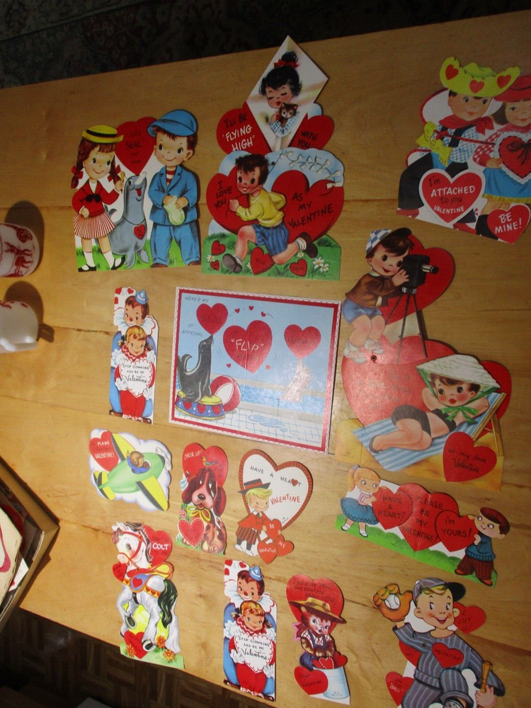14 Vintage Valentine's Day Cards 1960's  MCM   Used excellent.