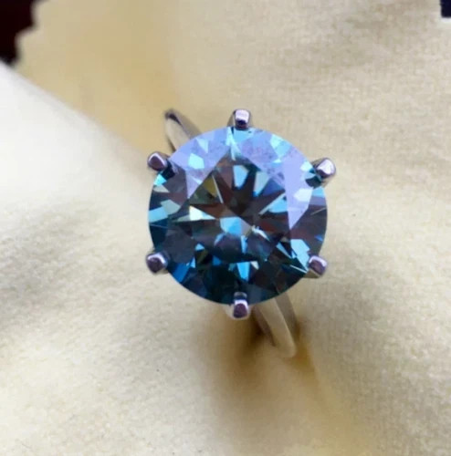 Certified 5.45 Ct Blue Treated Diamond Round Cut Solitaire Ring 925 Silver Ring