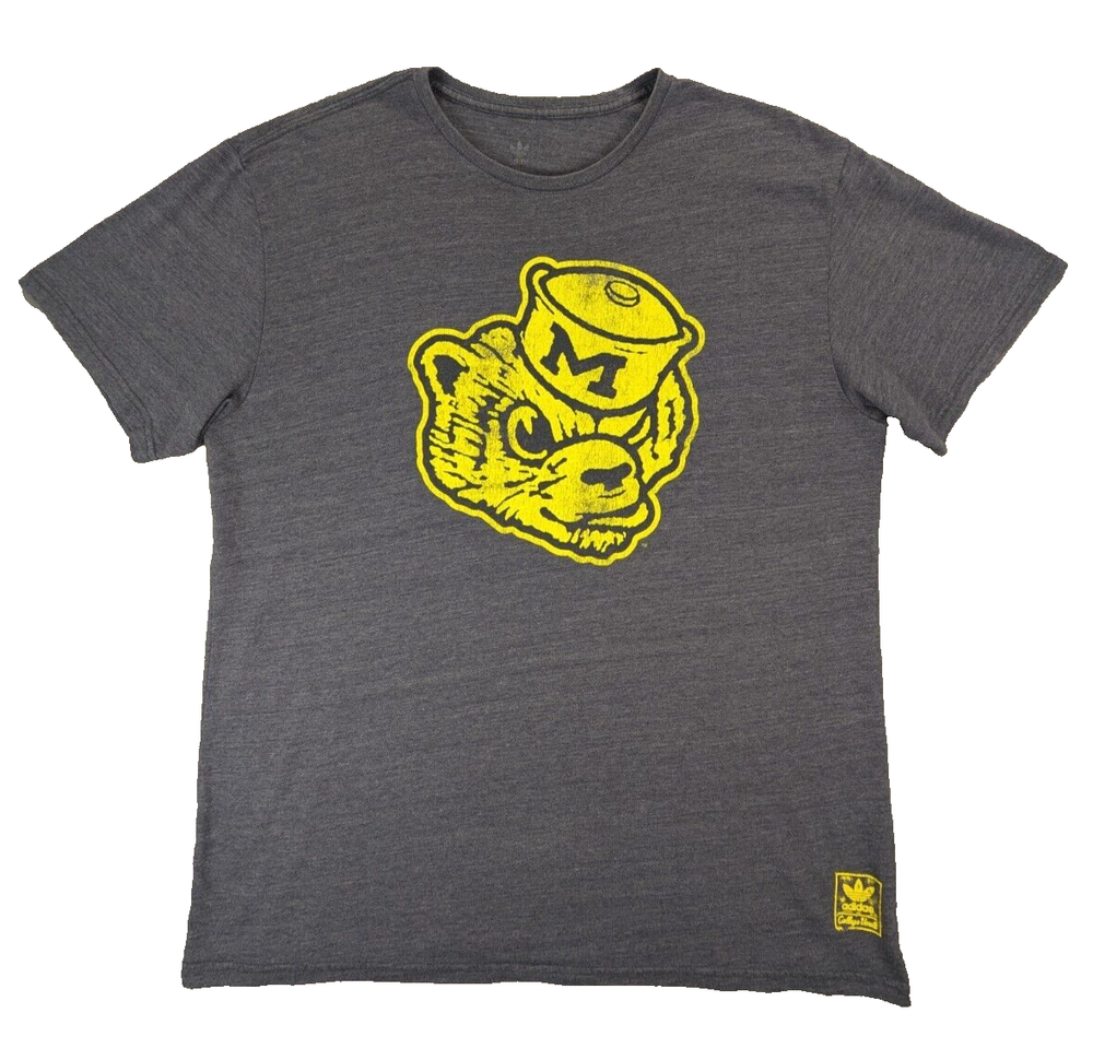 Michigan Wolverines T-Shirt XL Men's Adidas College Vault Blue Gray Poly Blend