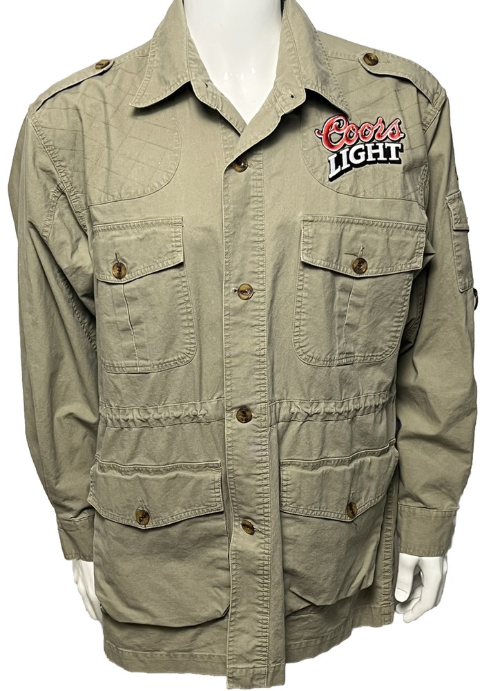 Cabelas Bush Field Chore Jacket with Coors Light Patch - Cotton Hunting Camping Coat in Size Large