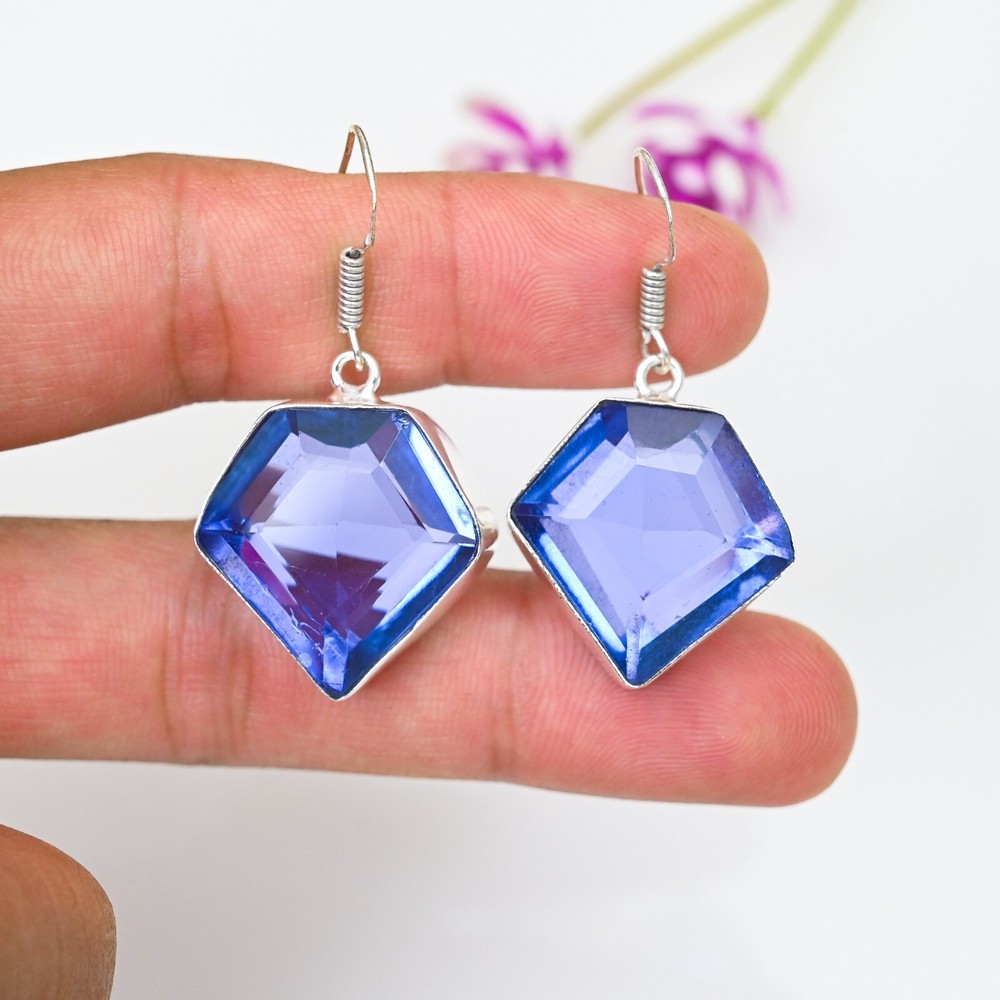 Tanzanite Gemstone 925 Sterling Silver Handmade Drop Earrings Love Gift for Her