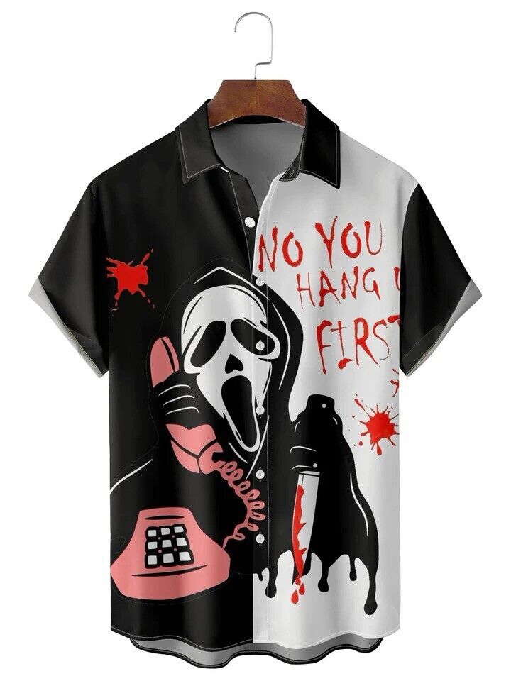 Halloween Skull Hawaiian Shirt with 3D Design and Pockets Sizes S-5XL