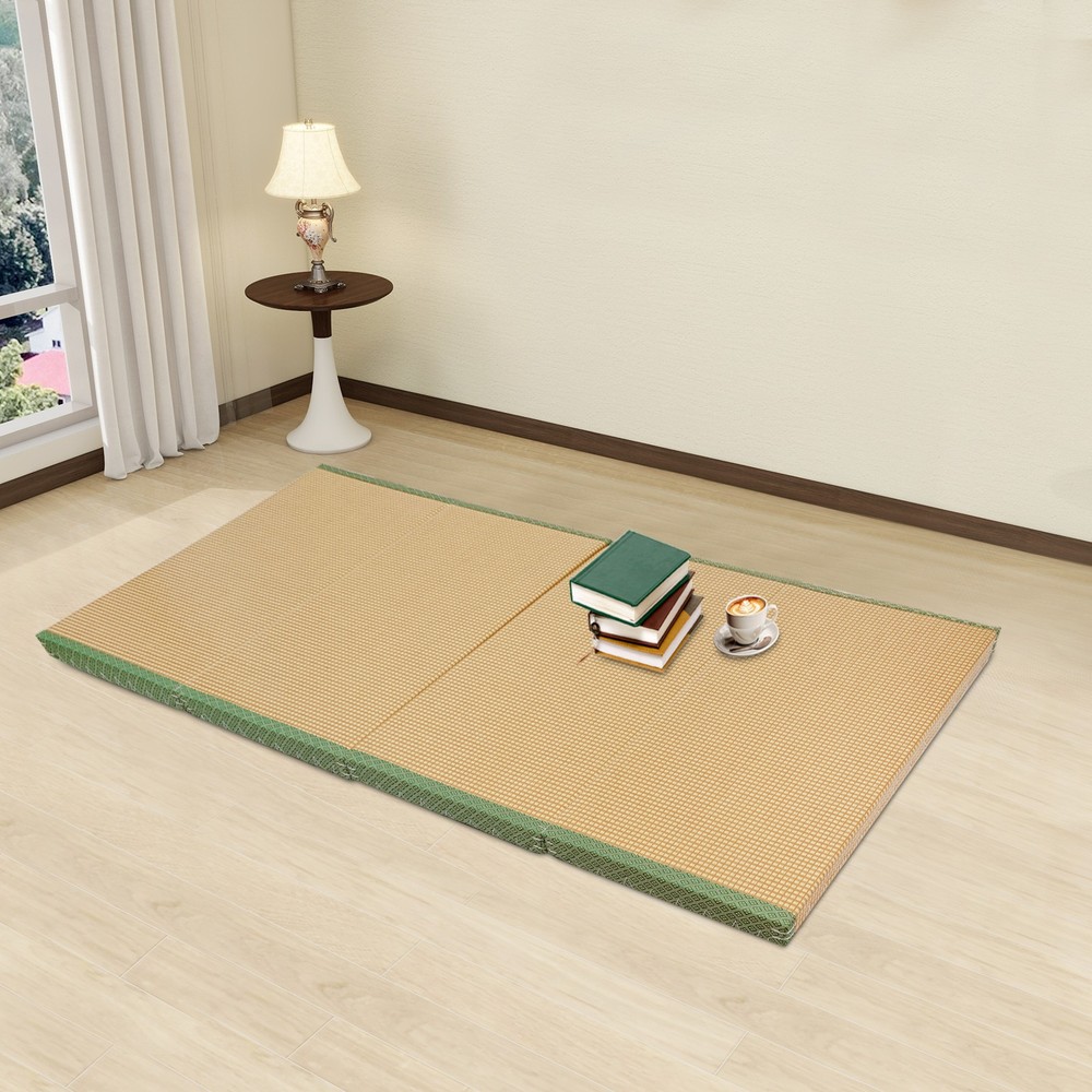 200*100*5cm Tatami Mattress, Foldable Floor Mattress, Meditation Mat Green Brown