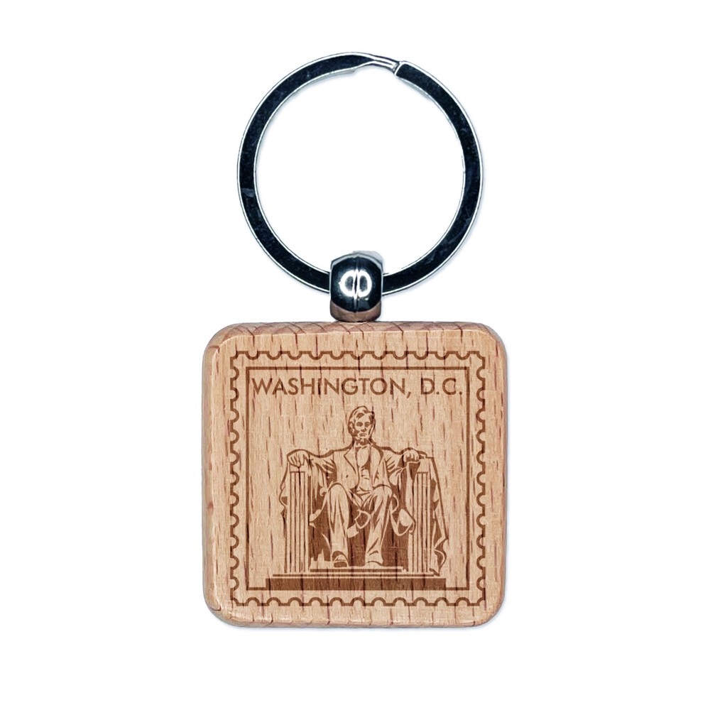 Lincoln Memorial DC Engraved Wood Keychain Charm Souvenir