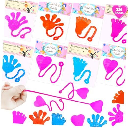 Valentines Day Gifts Cards for Kids Classroom, 28-Pack Sticky Hands Feet