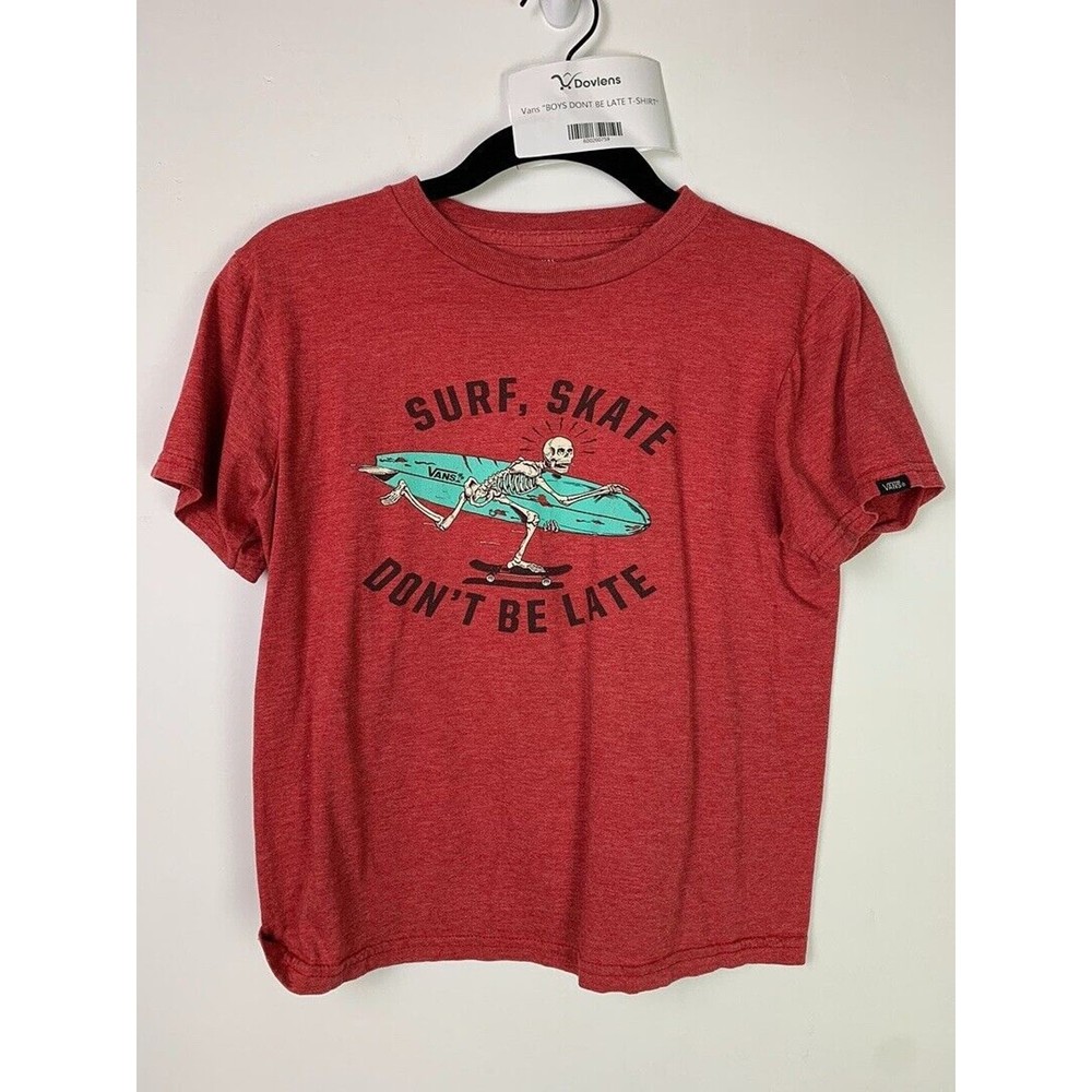 Vans Boys Red Graphic Tee Shirt Surf Skate Dont Be Late Small