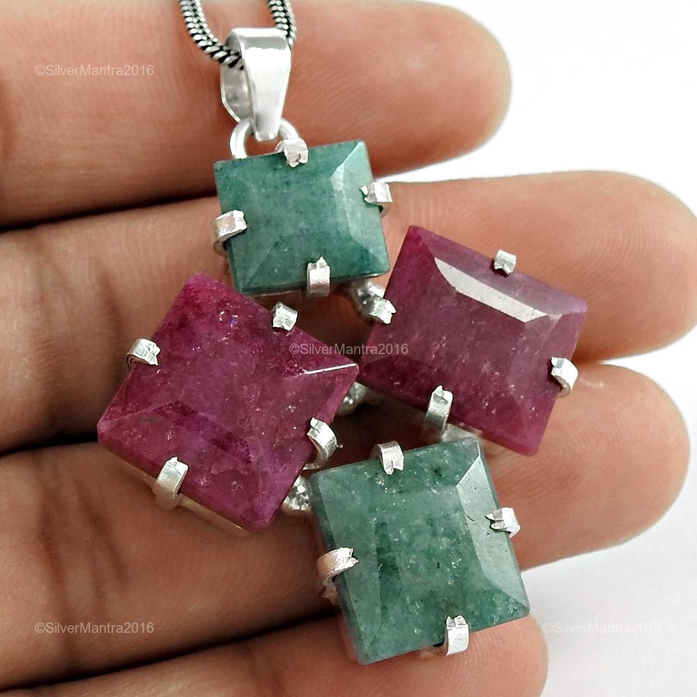 July Natural Ruby Real 925 Sterling Silver Bezel Art Deco Christmas Gift Pendant