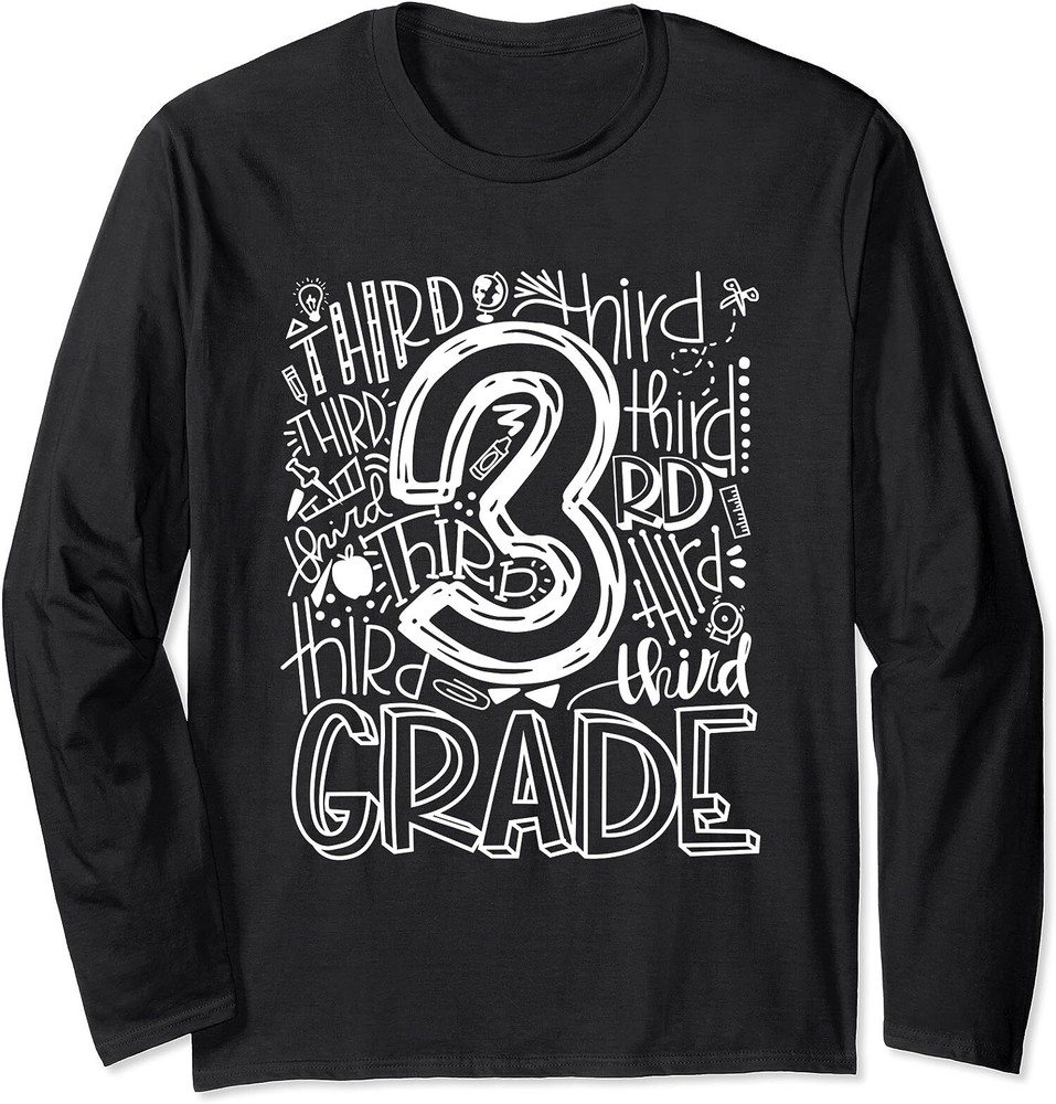 Back To School 3rd Third Grade Typography Gift Long Sleeve T-Shirt-image