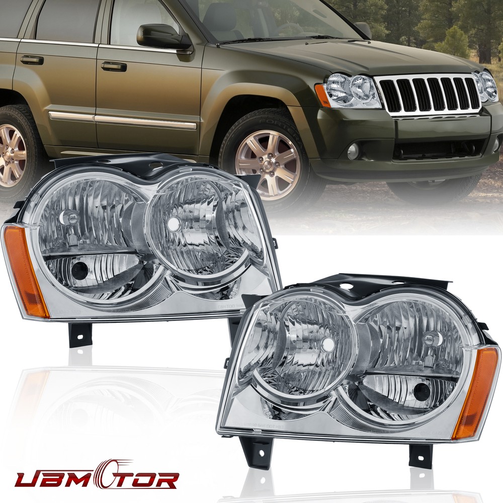2PCS Left & Right Headlights Headlamps For 2005-2007 Jeep Grand Cherokee