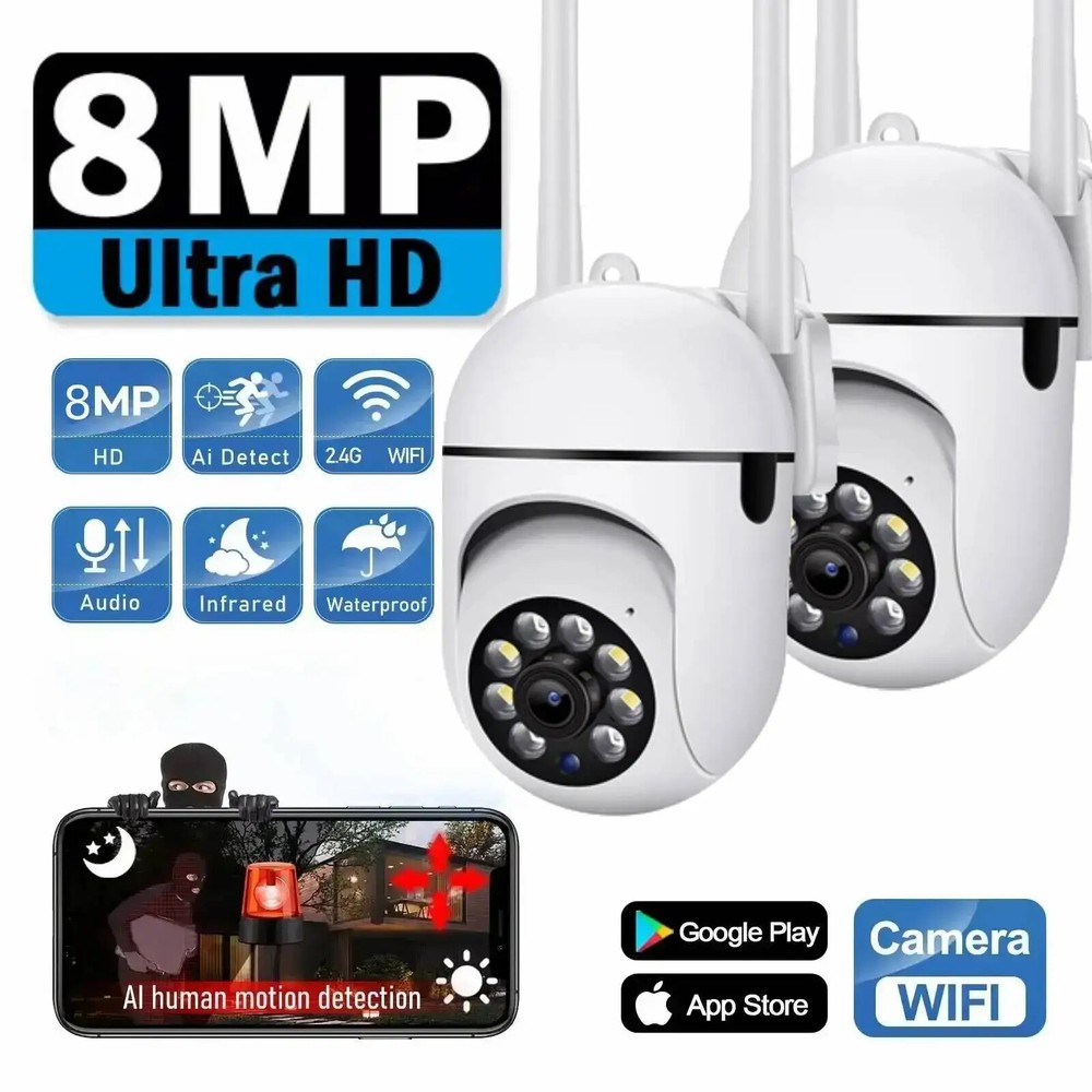 Wireless Security Monitor Cameras Color Night Vision PTZ Cam AI Human Tracking