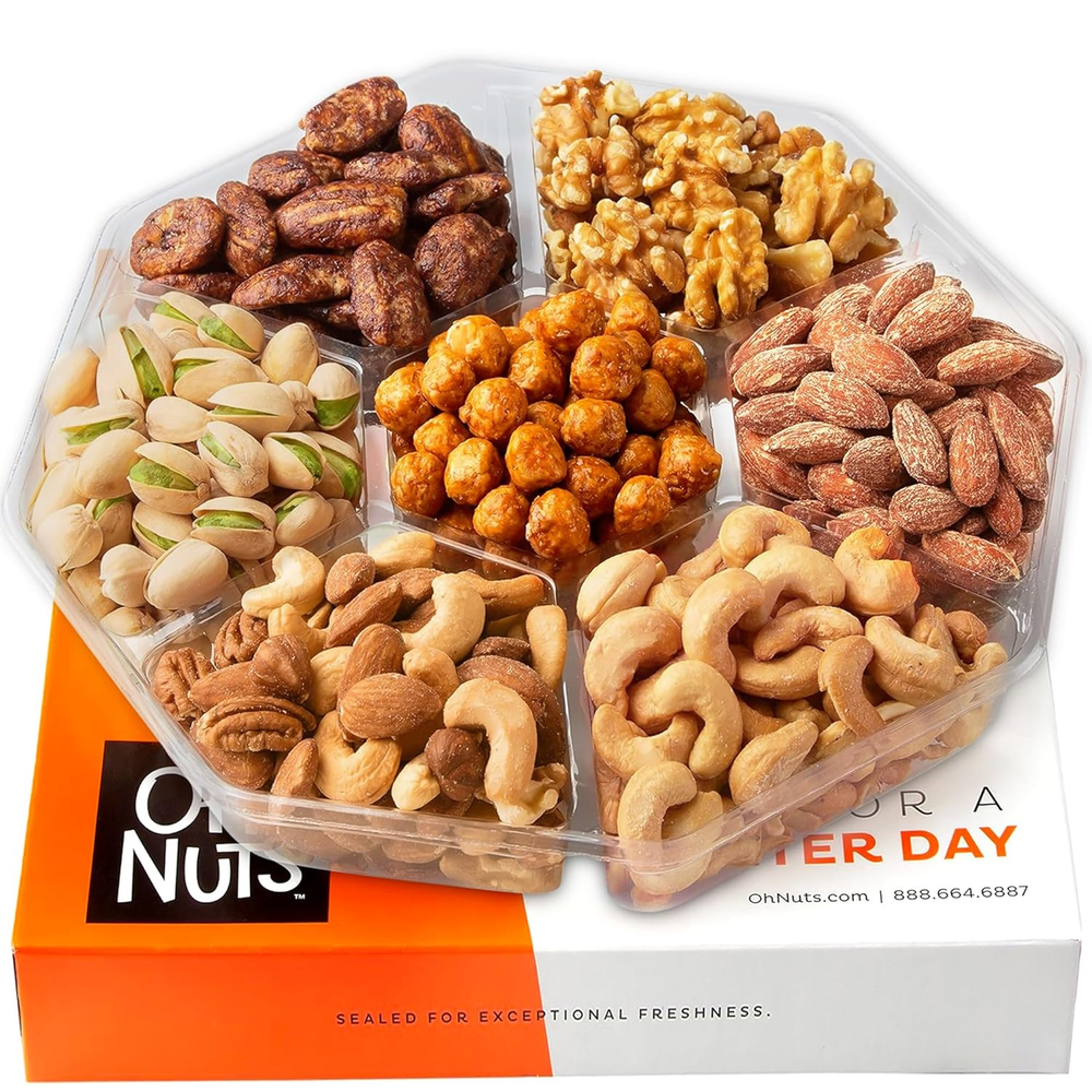 Holiday Gift Basket, (1.8 LB) 7 Variety Roasted Salted Nuts, Fresh