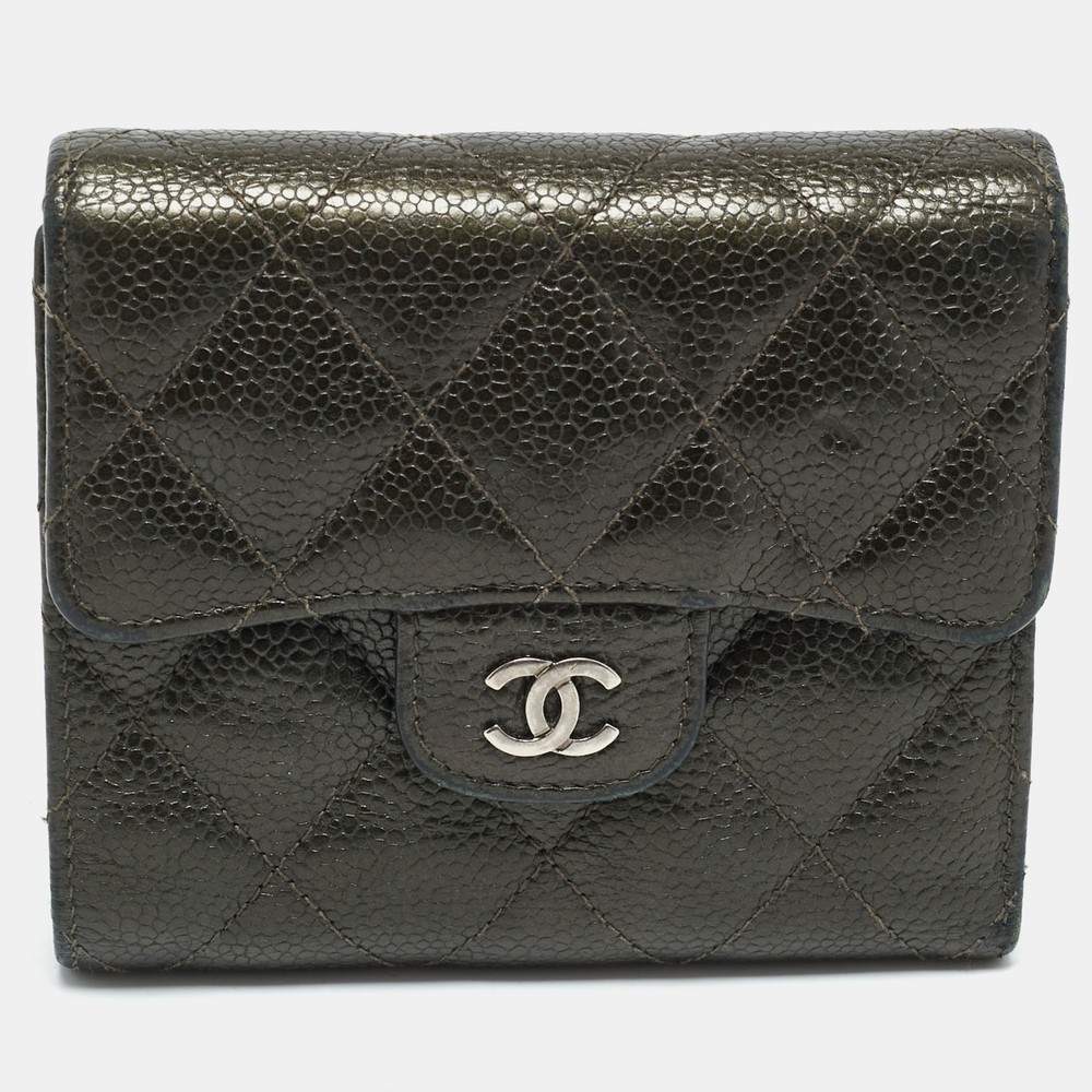 Chanel Olive Green Caviar Leather Classic Trifold Wallet