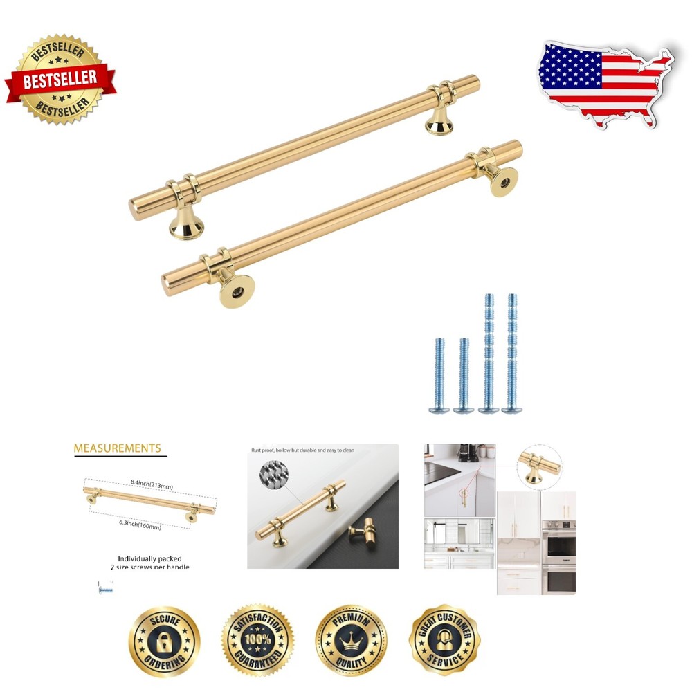 Smooth Finish Gold Cabinet Handles - 10 Durable Drawer Pulls, Easy to Install