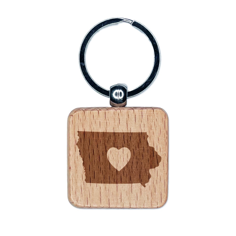 Iowa State Wooden Heart Keychain Charm with Engraved Detail