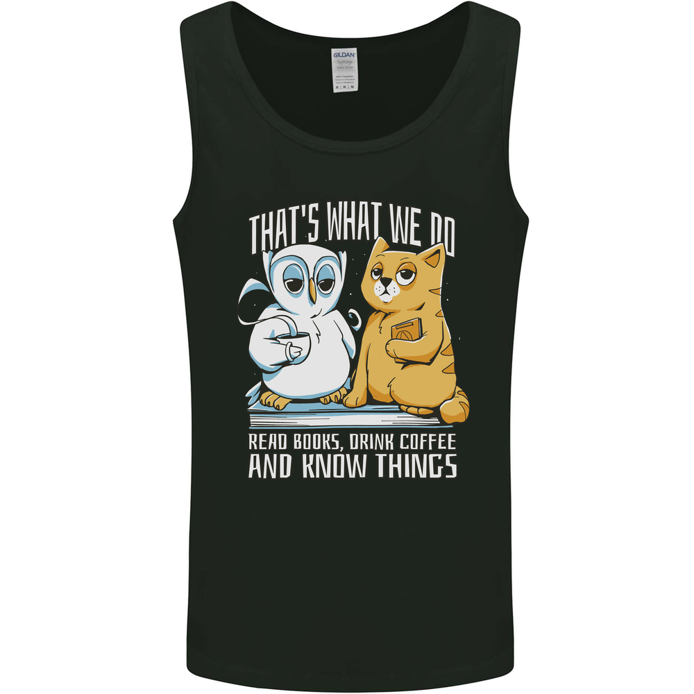 An Owl & Cat Book Reading Bookworm Mens Vest Tank Top