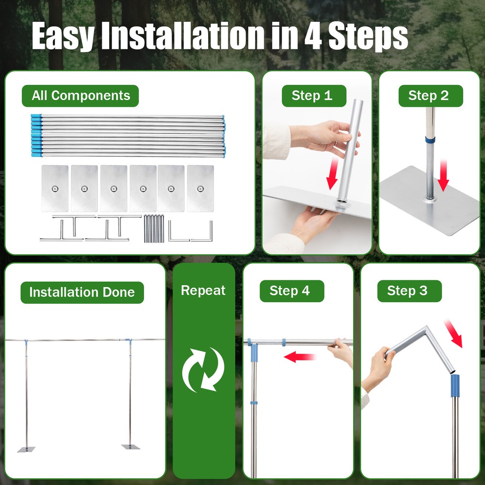 10ft x 50ft Heavy-Duty Backdrop Stand Kit with Support Frame for Curtains and Backdrops