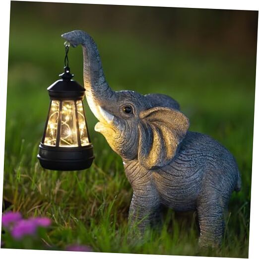 Elephant Statue Solar Garden Decor, Solar Figurines Lights Garden Sculpture