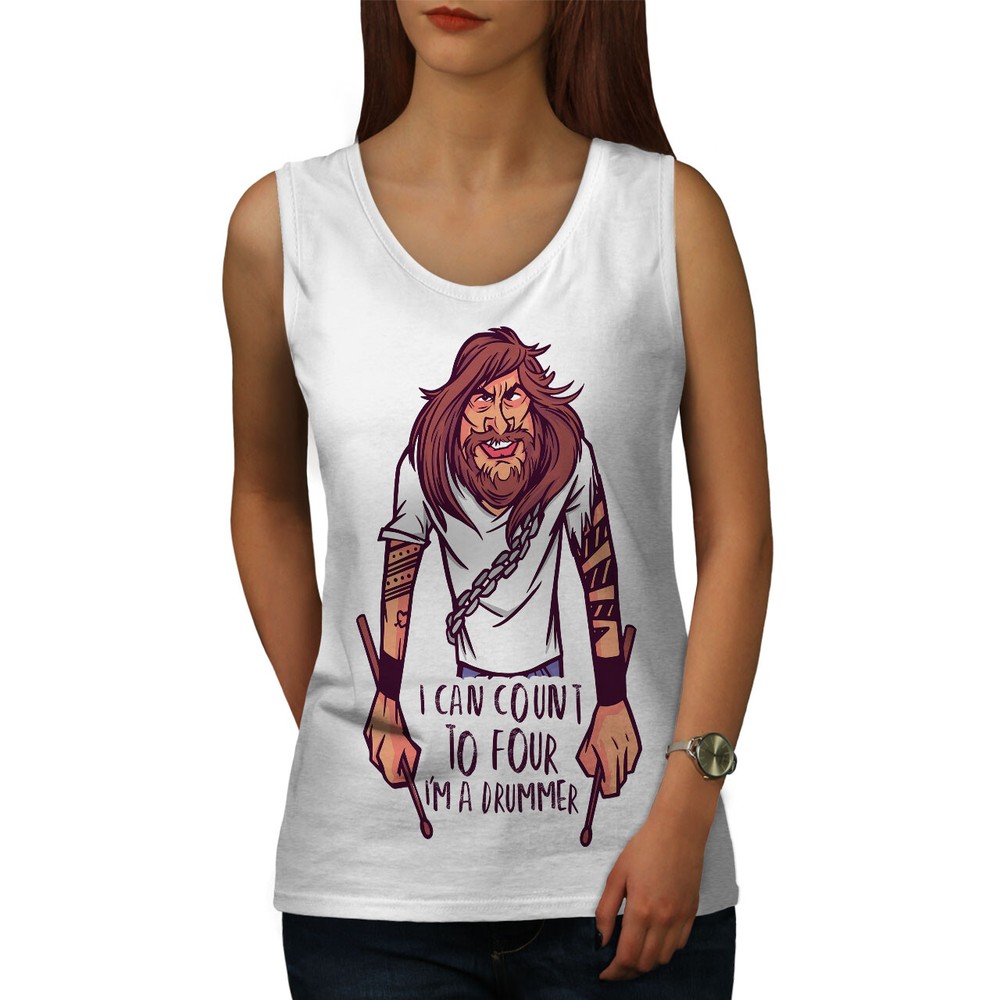 Wellcoda I Can Count To Four Drummer Humor Cartoon Womens Tank Top