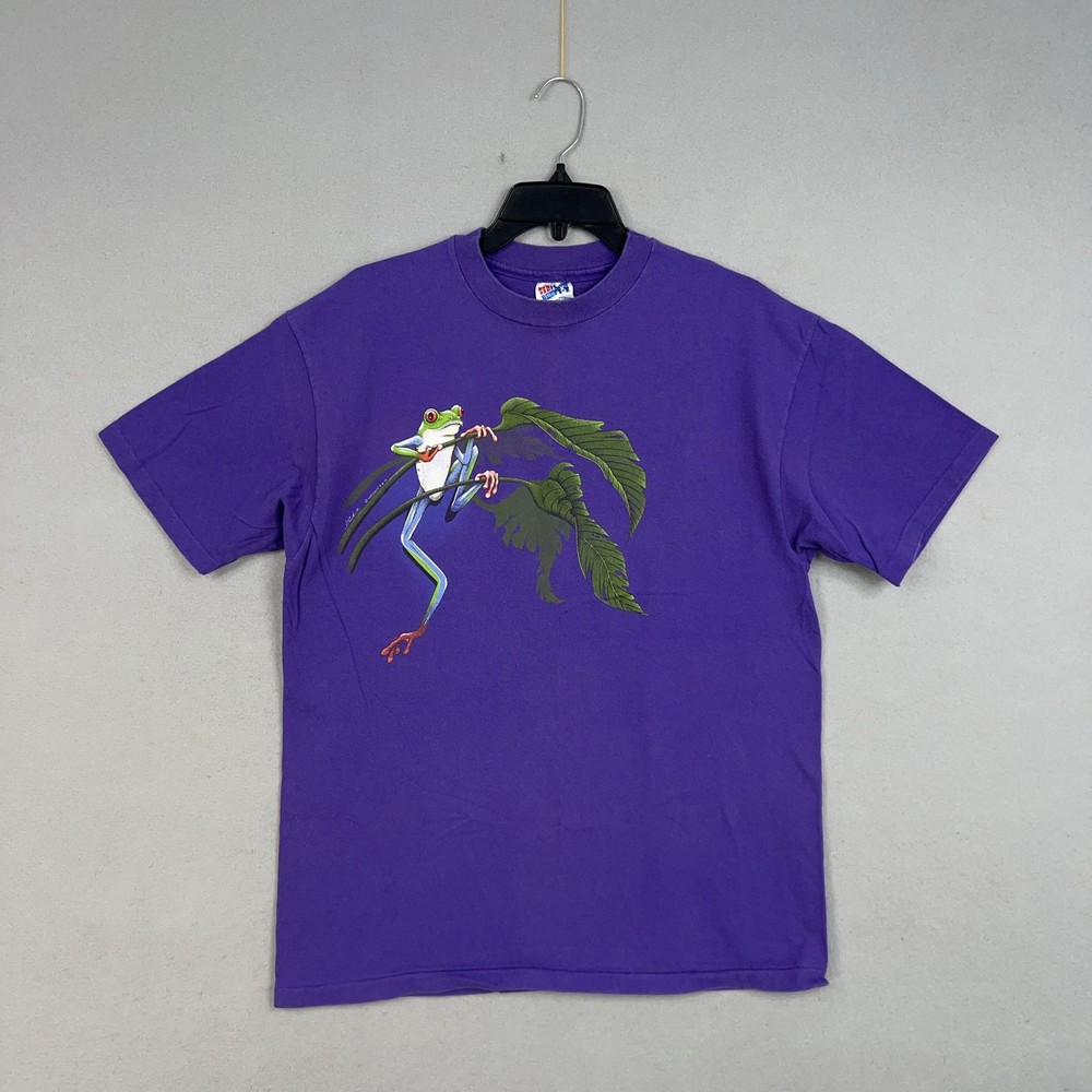 Vintage Red Eyed Tree Frog Shirt Mens Large Harlequin Graphic Double Sided 90s