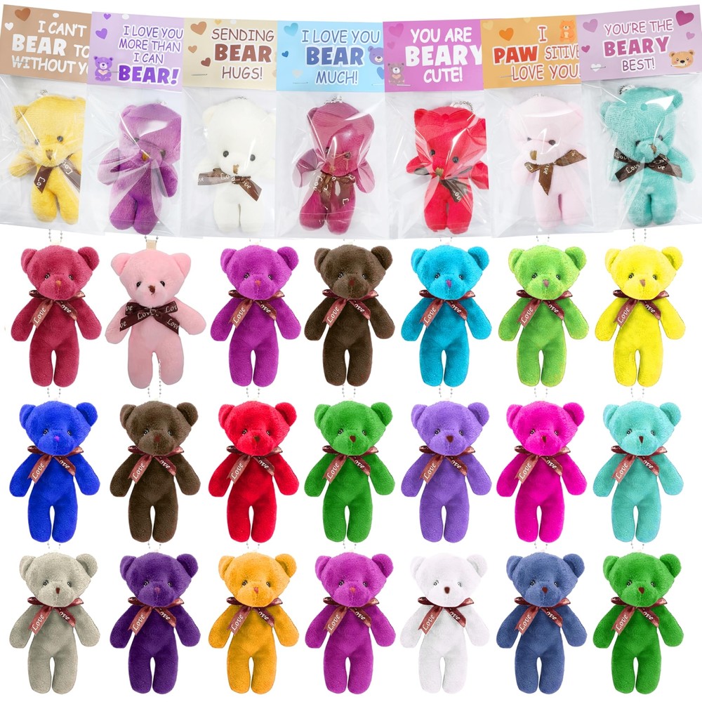 24pcs Valentine's Day Plush Bear Gift Cards & Party Favors for Kids