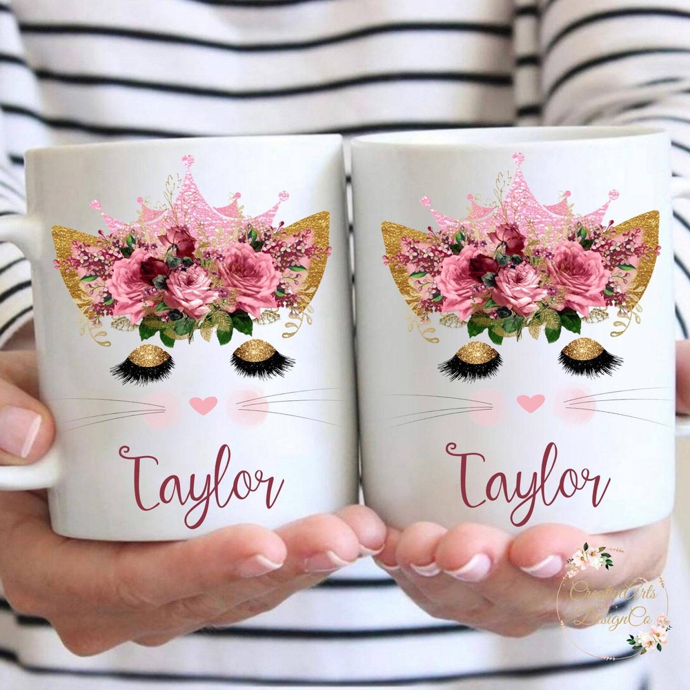 Personalized Kitty Mug Personalized  Kids Ceramic  Mug Floral Mug Microwave