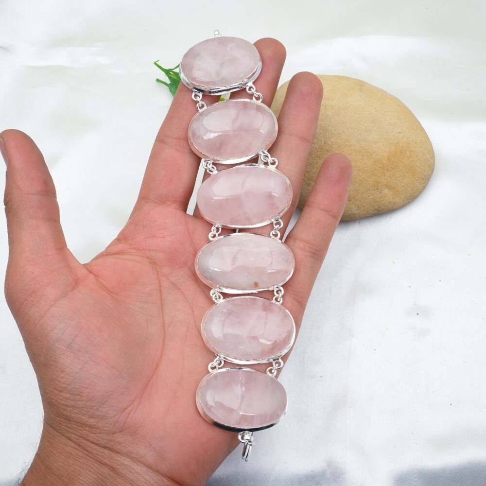 Rose Quartz Sterling Silver Bracelet Handmade Jewelry Gift