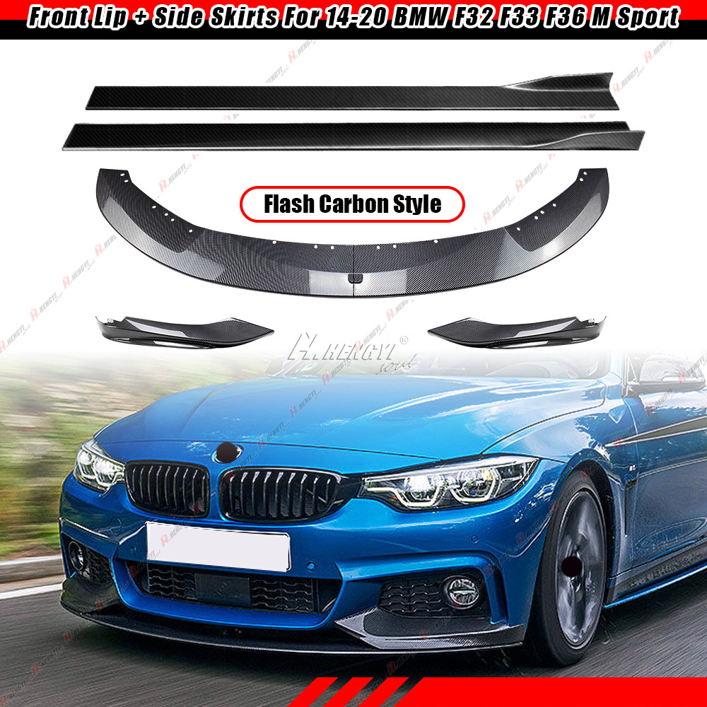 For BMW F32 F33 F36 4 Series M Sport 14-20 Carbon Style Front Lip + Side Skirts