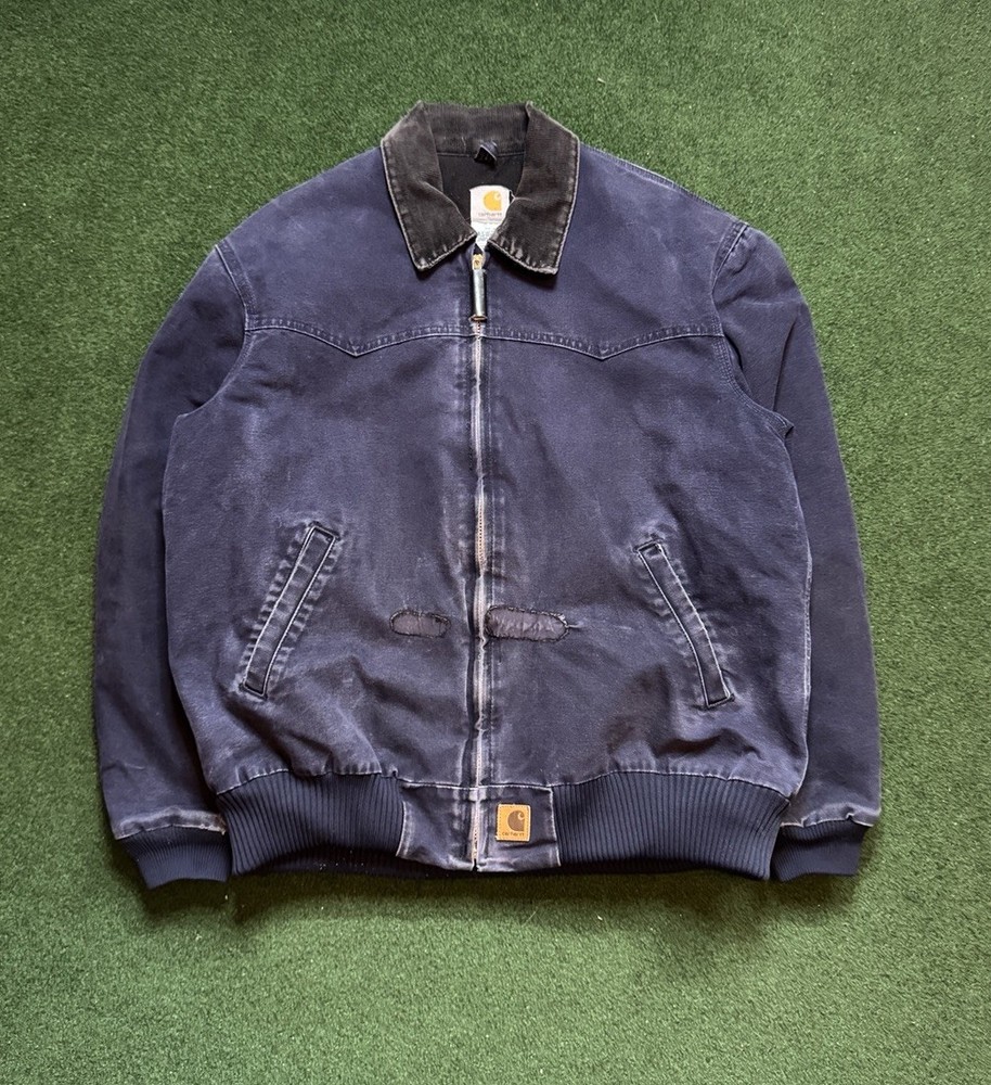 Carhartt Mens Santa Fe Distressed Faded Navy Blue Jacket