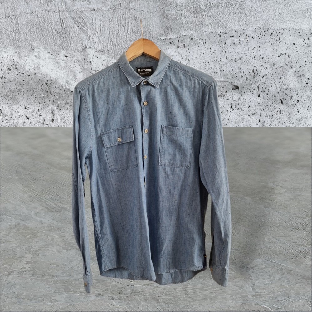 Barbour International Denim Casual Shirt Men's M Medium Blue Cotton Blend