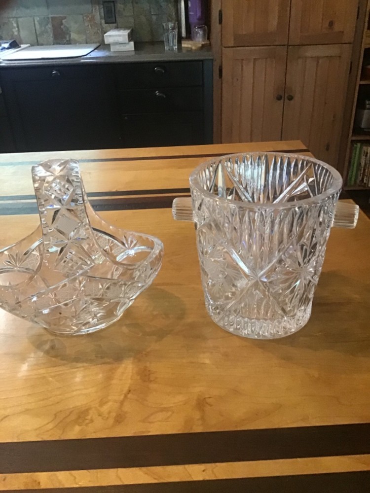 Vintage Pinwheel Crystal Candy Dish and Ice Bucket