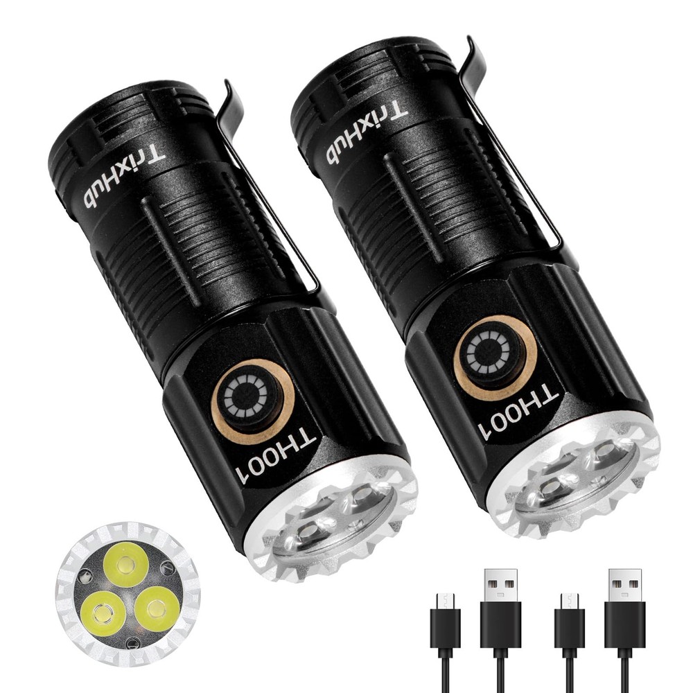 Small Rechargeable Flashlight 2-Pack 3500 Lumens USB-C Bright Light  