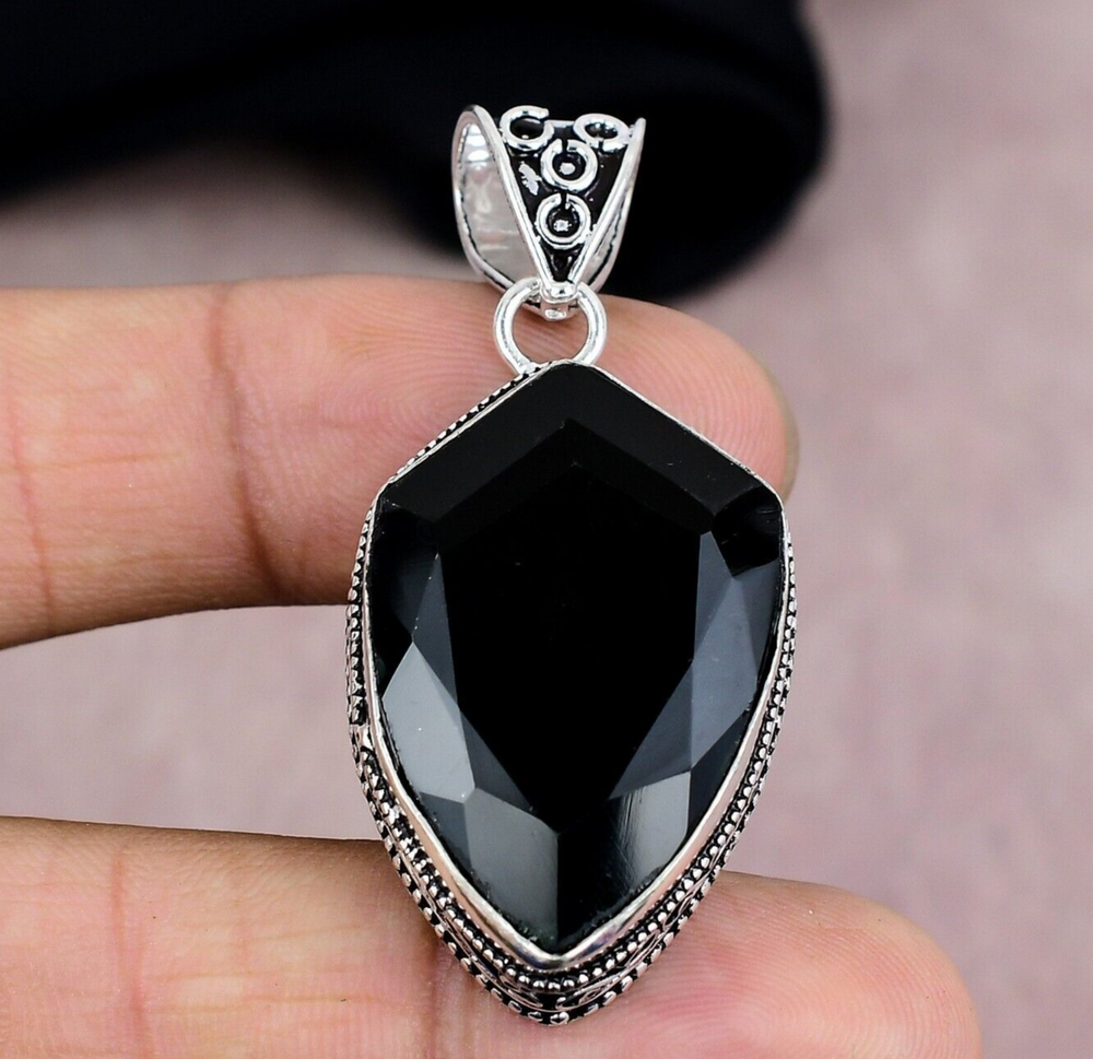 Black Onyx Gemstone Handmade 925 Sterling Silver Pendant Jewelry Gift